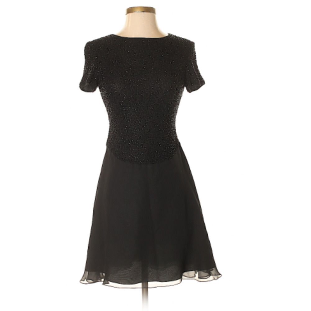 Bieff Basix Black Silk Short Dress Beaded Bodice Sz. 10
